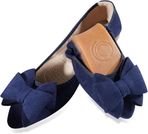 Women Ballet Flats Fashion Bowknot Suede Comfort Pointed Toe Slip On Dress Shoes