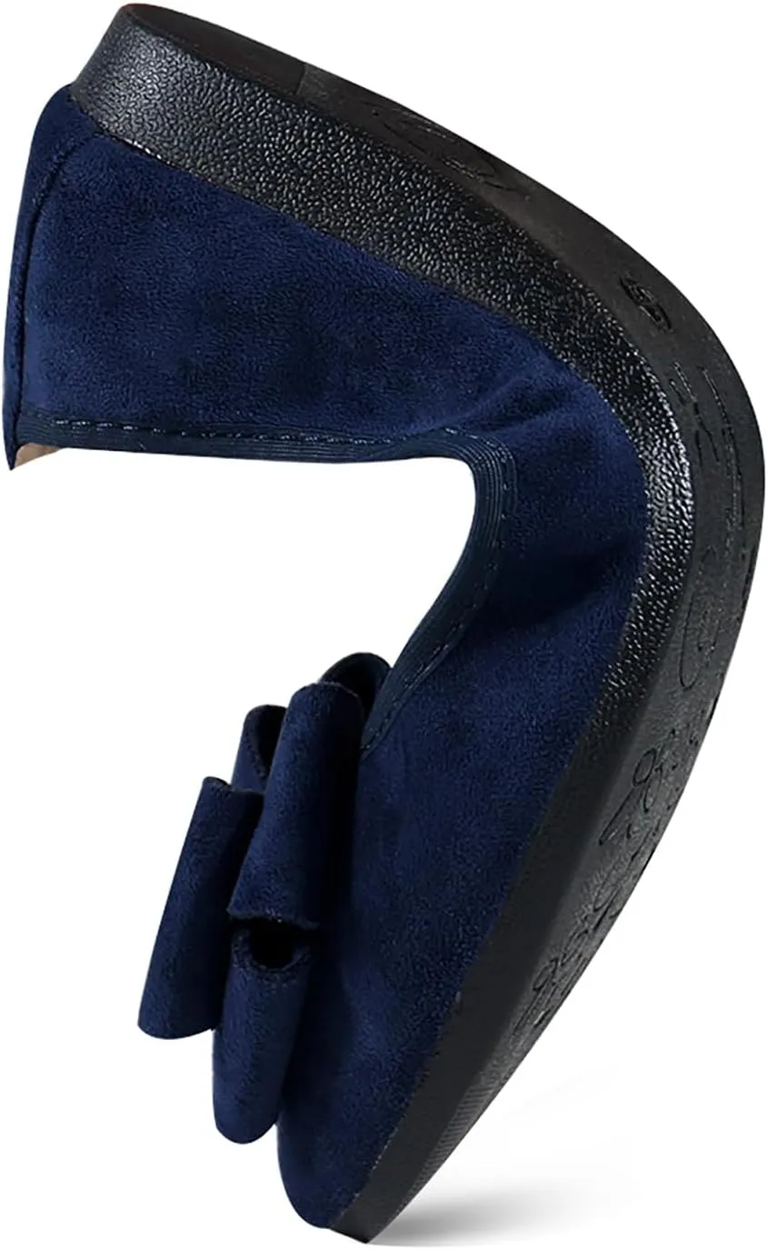 Women Ballet Flats Fashion Bowknot Suede Comfort Pointed Toe Slip On Dress Shoes