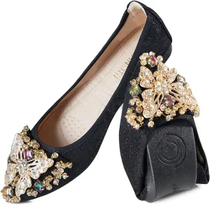Women Ballet Flats Rhinestone Wedding Ballerina Shoes Foldable Sparkly Comfort Slip on Flat Shoes
