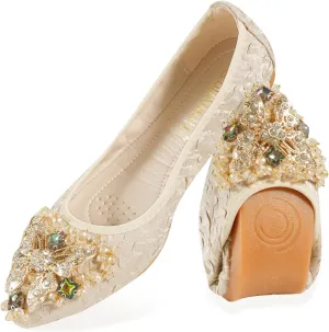 Women Ballet Flats Rhinestone Wedding Ballerina Shoes Foldable Sparkly Comfort Slip on Flat Shoes