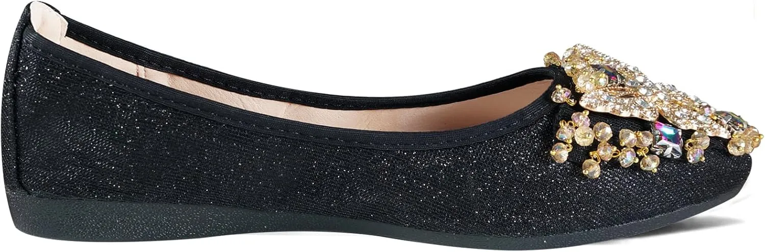 Women Ballet Flats Rhinestone Wedding Ballerina Shoes Foldable Sparkly Comfort Slip on Flat Shoes