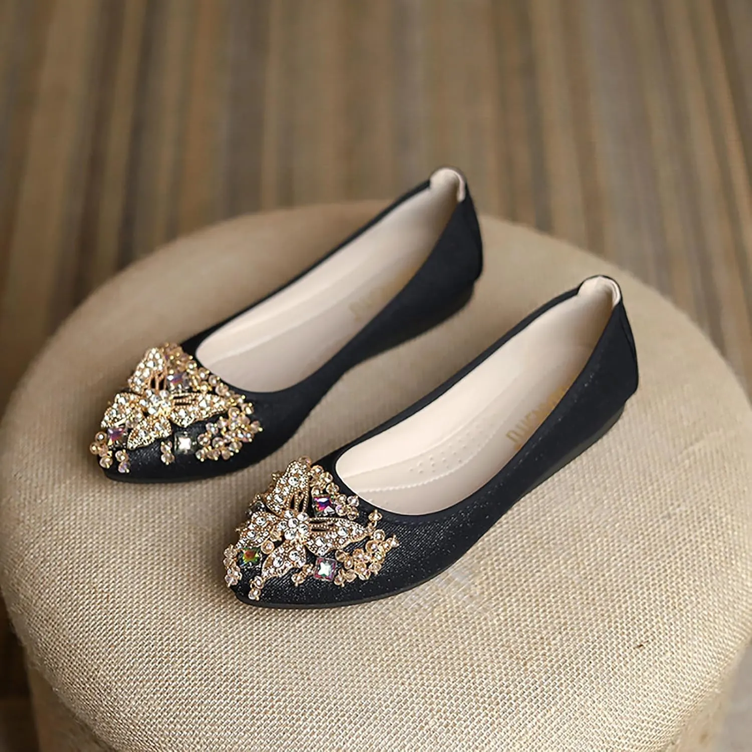 Women Ballet Flats Rhinestone Wedding Ballerina Shoes Foldable Sparkly Comfort Slip on Flat Shoes