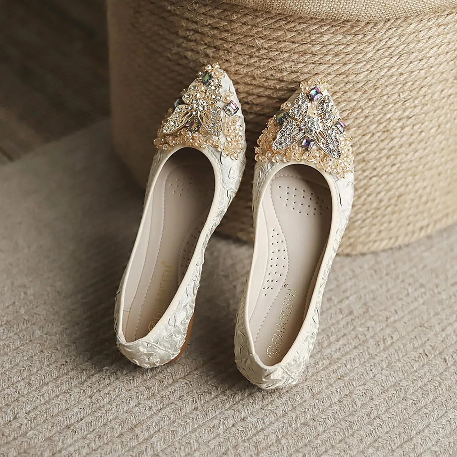 Women Ballet Flats Rhinestone Wedding Ballerina Shoes Foldable Sparkly Comfort Slip on Flat Shoes