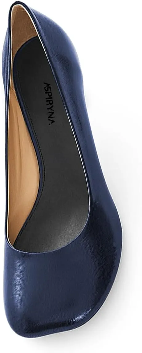 Women Closed Square Toe Classic Pumps Slip On Wedge Mid Heels Comfy Party Club Daily Office Shoes Size 4-16 US