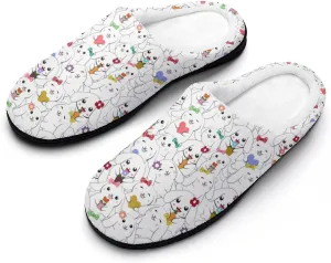 Women House Slippers Ladies Christmas Print Cotton Slippers Soft Clog Slippers Non-Slip Sole Warm Indoor Outdoor Shoes