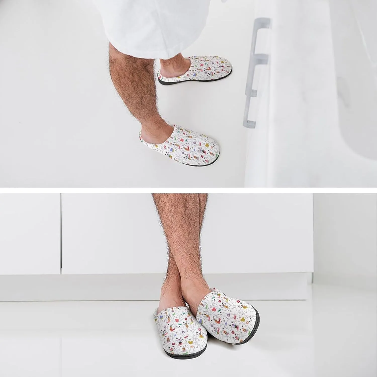 Women House Slippers Ladies Christmas Print Cotton Slippers Soft Clog Slippers Non-Slip Sole Warm Indoor Outdoor Shoes