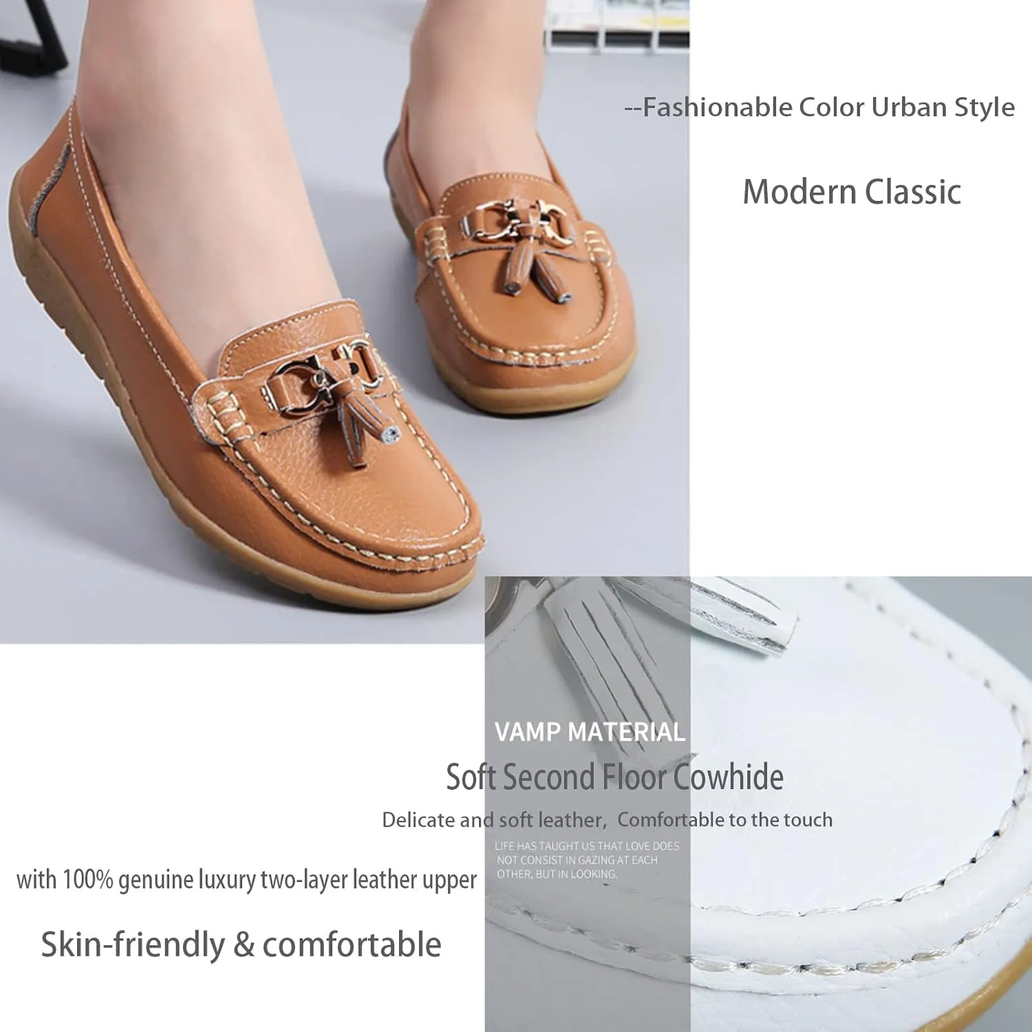 Women Loafers Soft Cow Leather Slip On Moccasin Boat Shoes Hand Sewn Soft Bottom Non-Slip Wedge Mother Fashion Dress Shoe