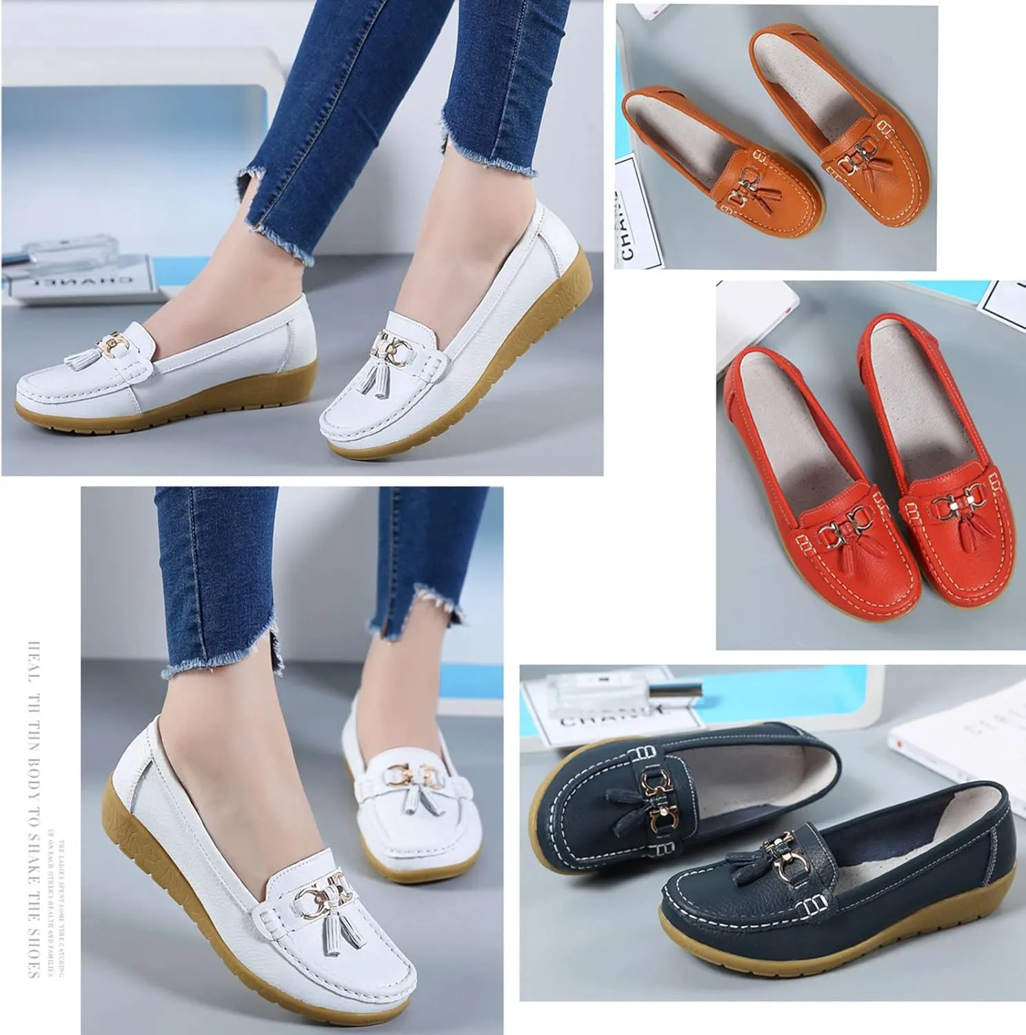 Women Loafers Soft Cow Leather Slip On Moccasin Boat Shoes Hand Sewn Soft Bottom Non-Slip Wedge Mother Fashion Dress Shoe