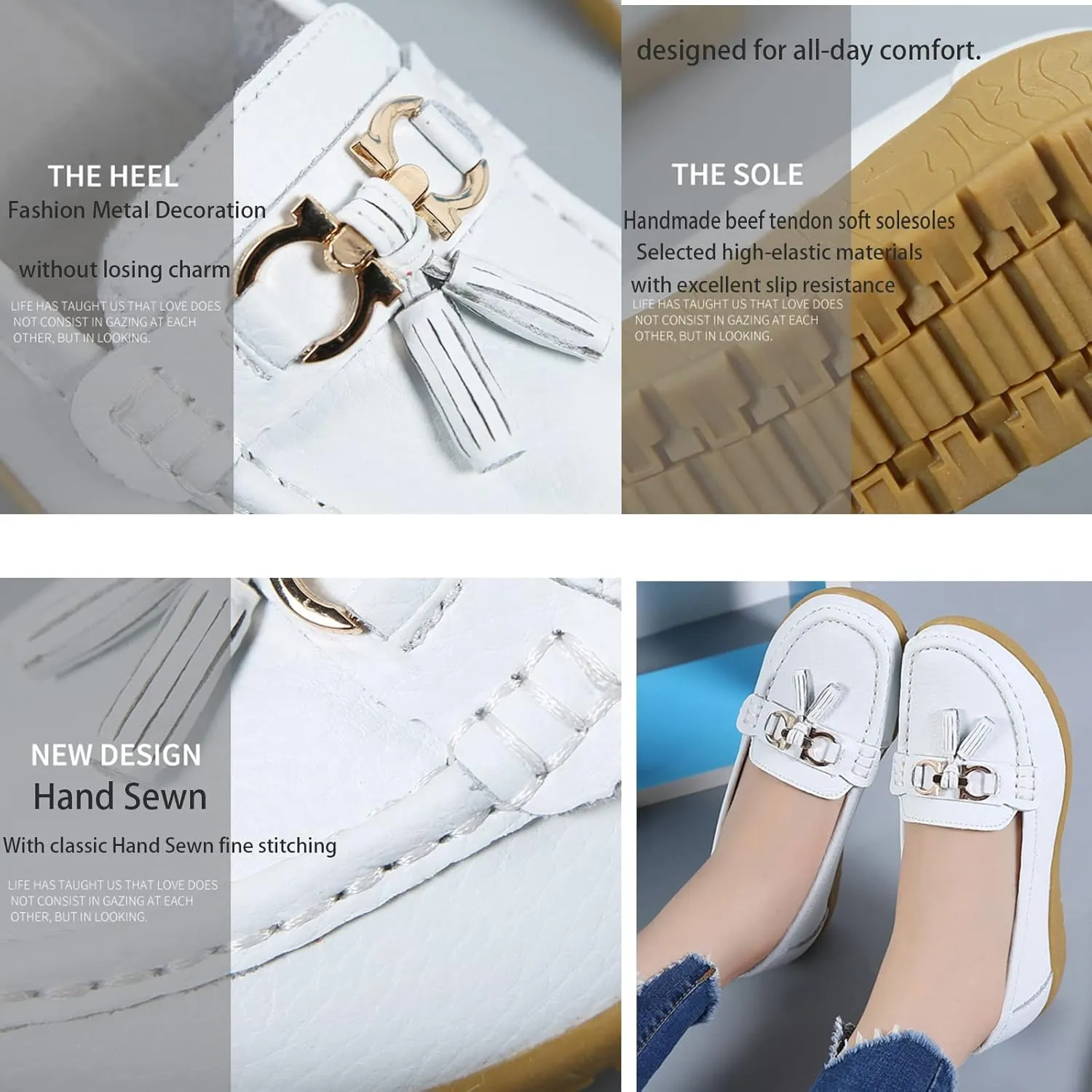 Women Loafers Soft Cow Leather Slip On Moccasin Boat Shoes Hand Sewn Soft Bottom Non-Slip Wedge Mother Fashion Dress Shoe