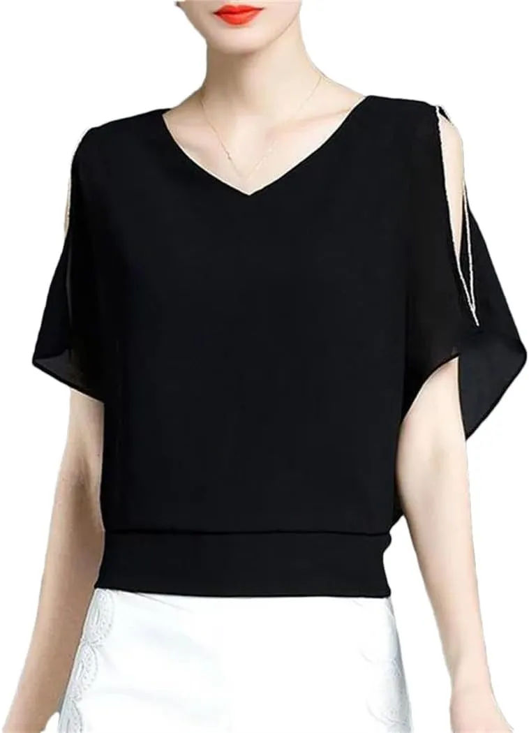 Women Trendy Chiffon Shirt Spring Summer Batwing Sleeves Fashionable Slim Shirt Tops