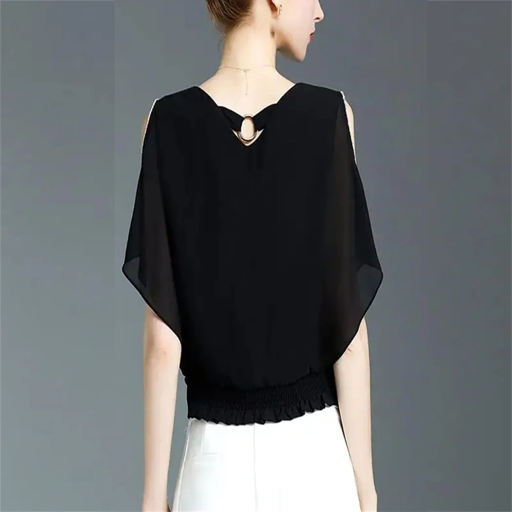 Women Trendy Chiffon Shirt Spring Summer Batwing Sleeves Fashionable Slim Shirt Tops