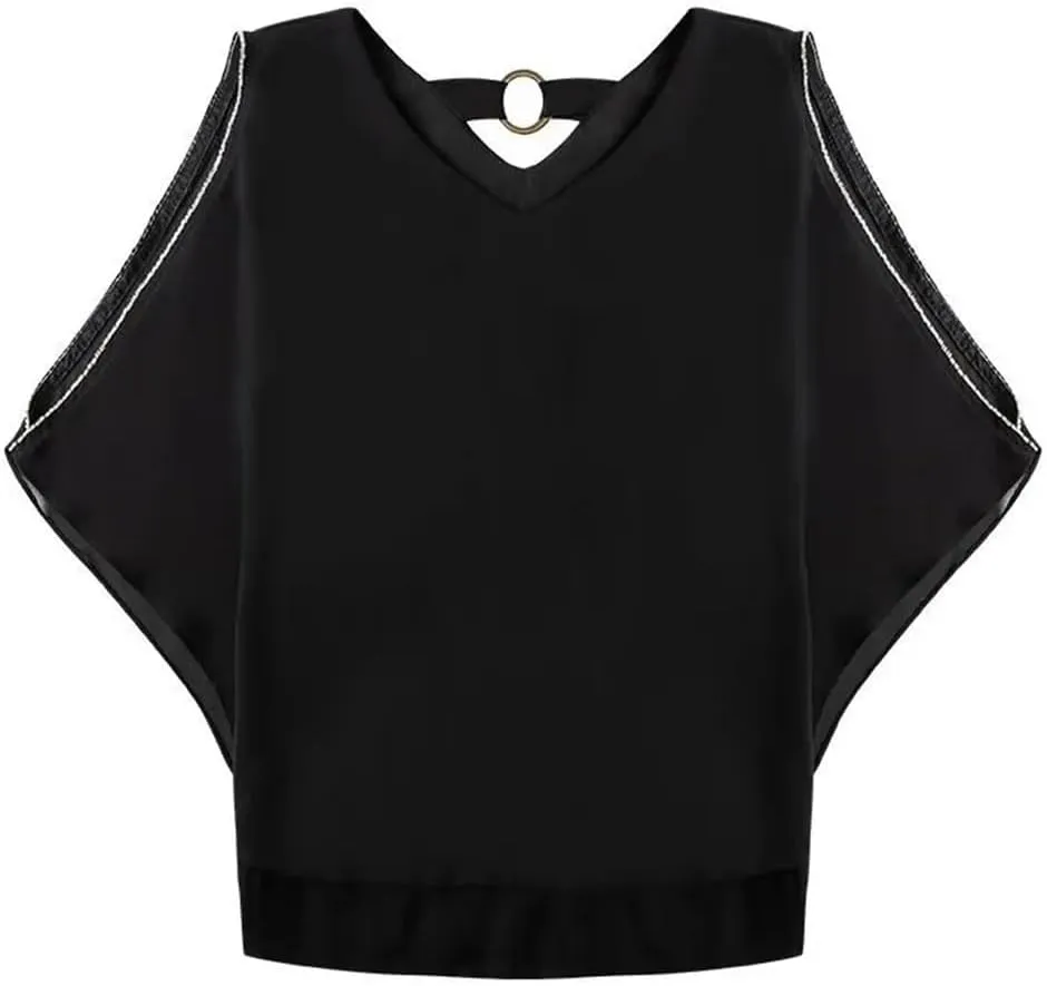 Women Trendy Chiffon Shirt Spring Summer Batwing Sleeves Fashionable Slim Shirt Tops