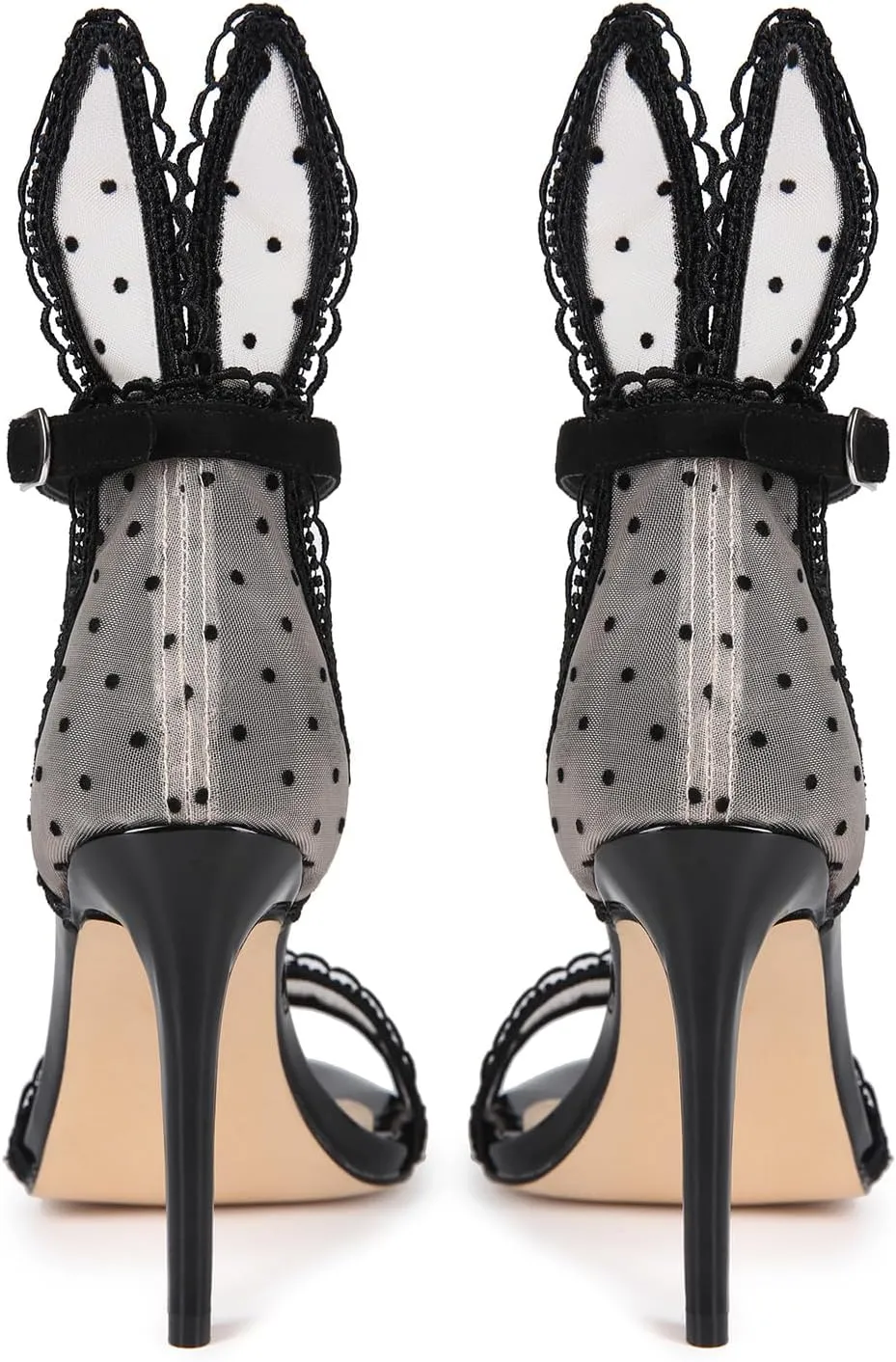 Women's Ankle Strap Bunny Ear Lace High Heels Sandals Open Toe Stiletto Party Wedding Dress Sandals Summer Pump Shoes