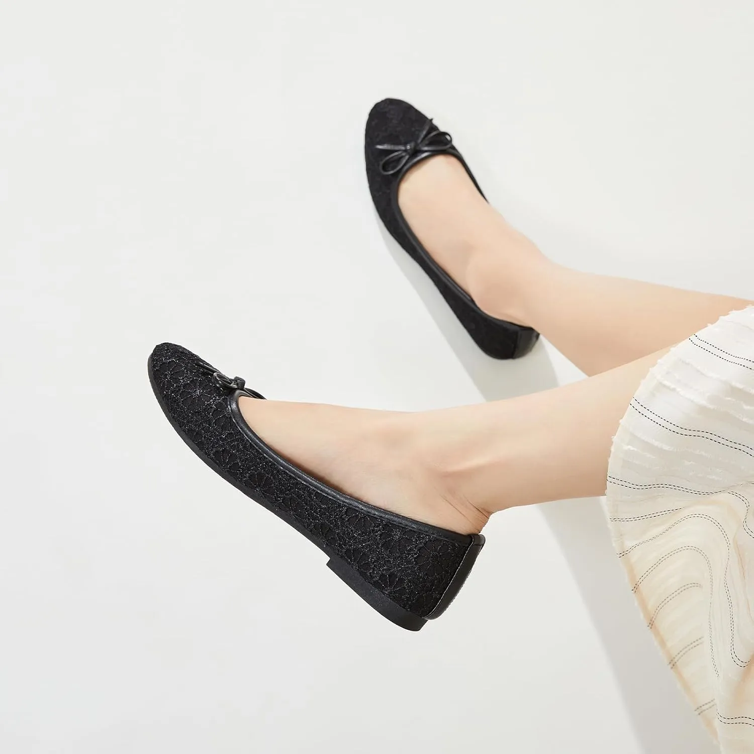 Womens Black Ballet Flats Shoes,Point Toe Shoes Comfortable Dressy,Slip On Casual Flats with Bow for Women