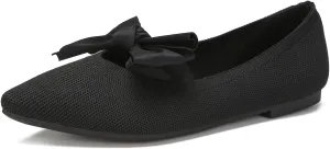 Women's Breathable Mesh Knit Ballet Flats Bow Pointed Toe Comfortable Slip On Shoes