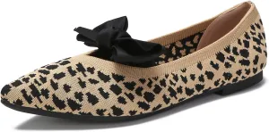 Women's Breathable Mesh Knit Ballet Flats Bow Pointed Toe Comfortable Slip On Shoes