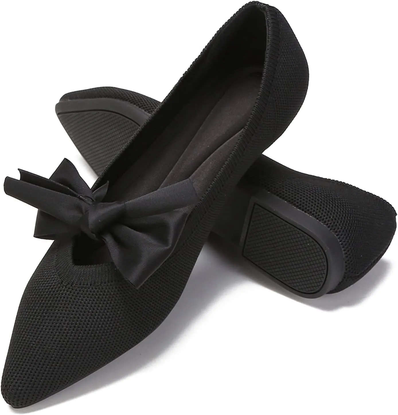 Women's Breathable Mesh Knit Ballet Flats Bow Pointed Toe Comfortable Slip On Shoes