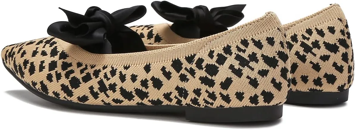 Women's Breathable Mesh Knit Ballet Flats Bow Pointed Toe Comfortable Slip On Shoes