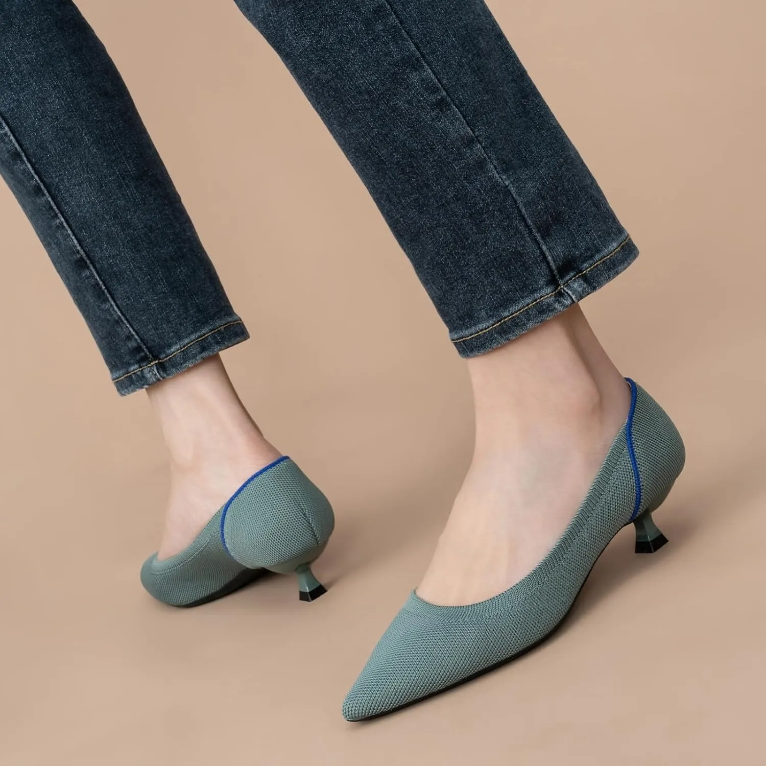 Womens Breathable Mesh Knitted Kitten Heels Pumps Classical Pointed Toe Comfortable Casual Formal Dress Party Shoes