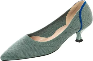Womens Breathable Mesh Knitted Kitten Heels Pumps Classical Pointed Toe Comfortable Casual Formal Dress Party Shoes