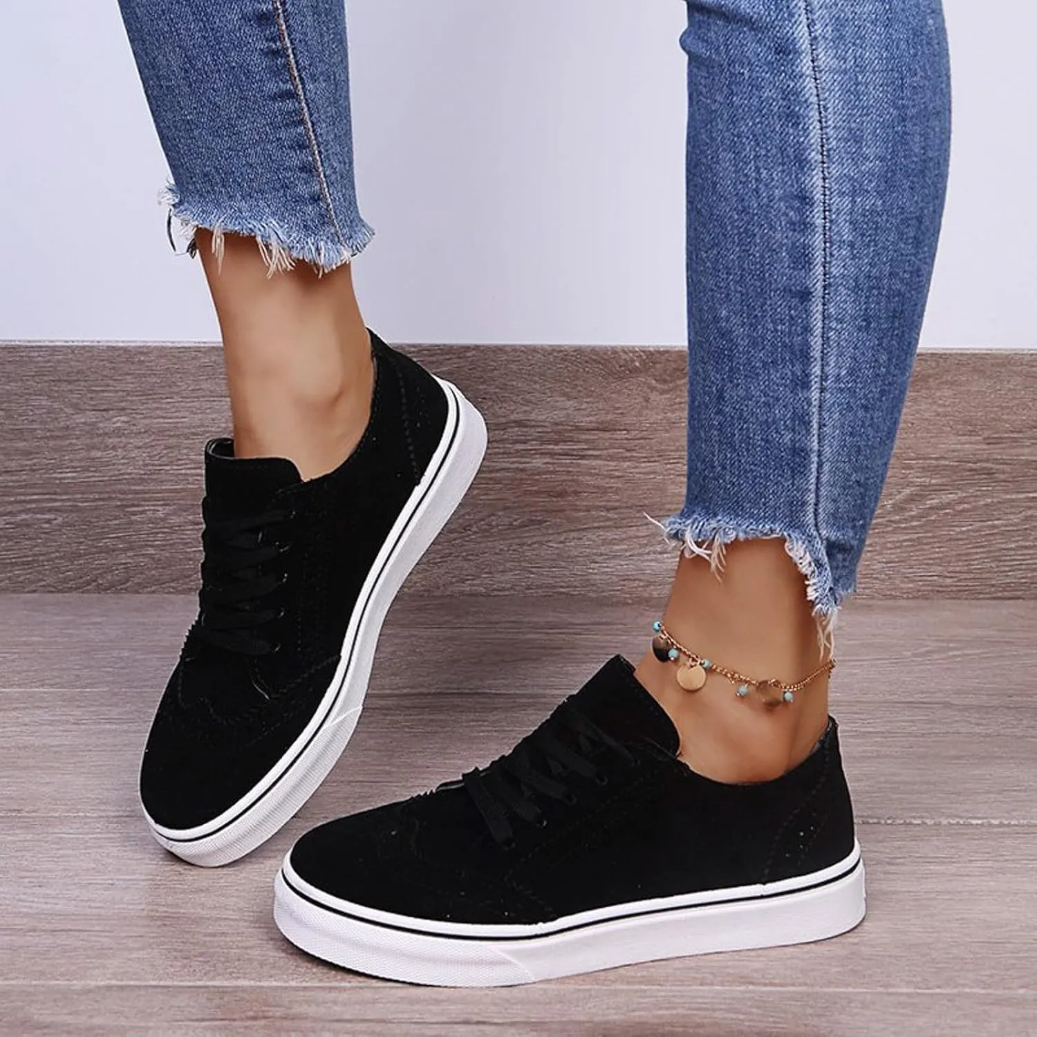 Women's Canvas Casual Shoes Slip On Lace Up Slip On Cushioned Footbed Jogging Tennis Sneakers Breathable Comfy Lightweight Walking Soft Platform Shoe for Gym Travel Daily Wear