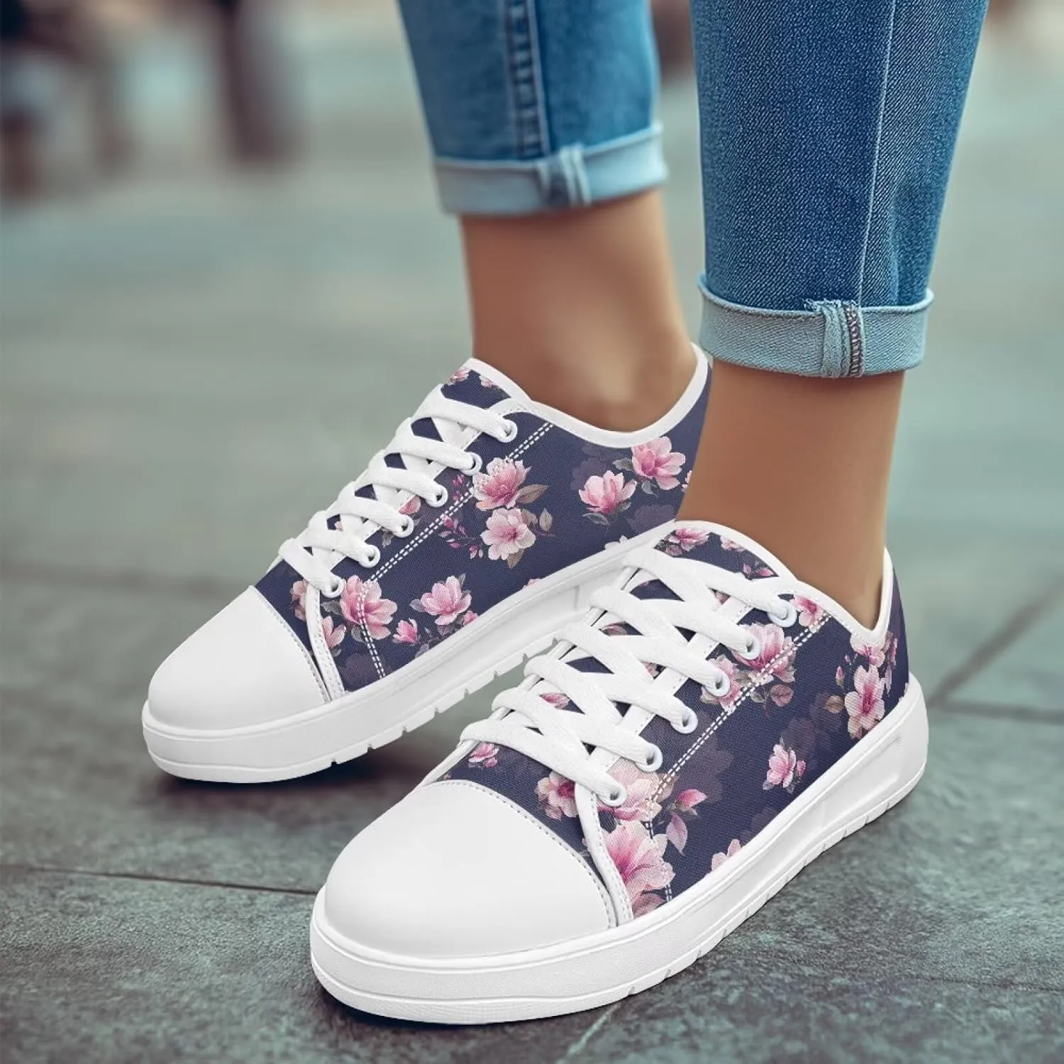 Womens Canvas Slip-On Shoes Lightweight Comfort Sneakers for Casual Wear Soft Cushioned Insole for Athletic Size 6-13.5 White Sole