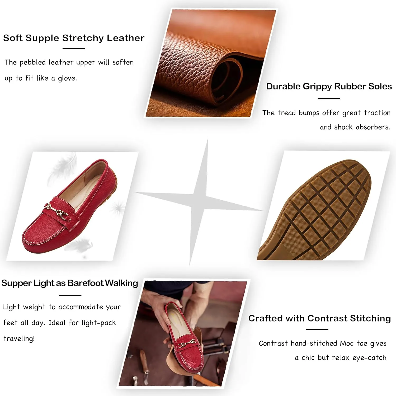 Women's Comfortable & Lightweight Leather Loafers Slip-Ons Driving Mocs Walking Shoes Cute Business Casual Dress Shoes Work Flats for Women