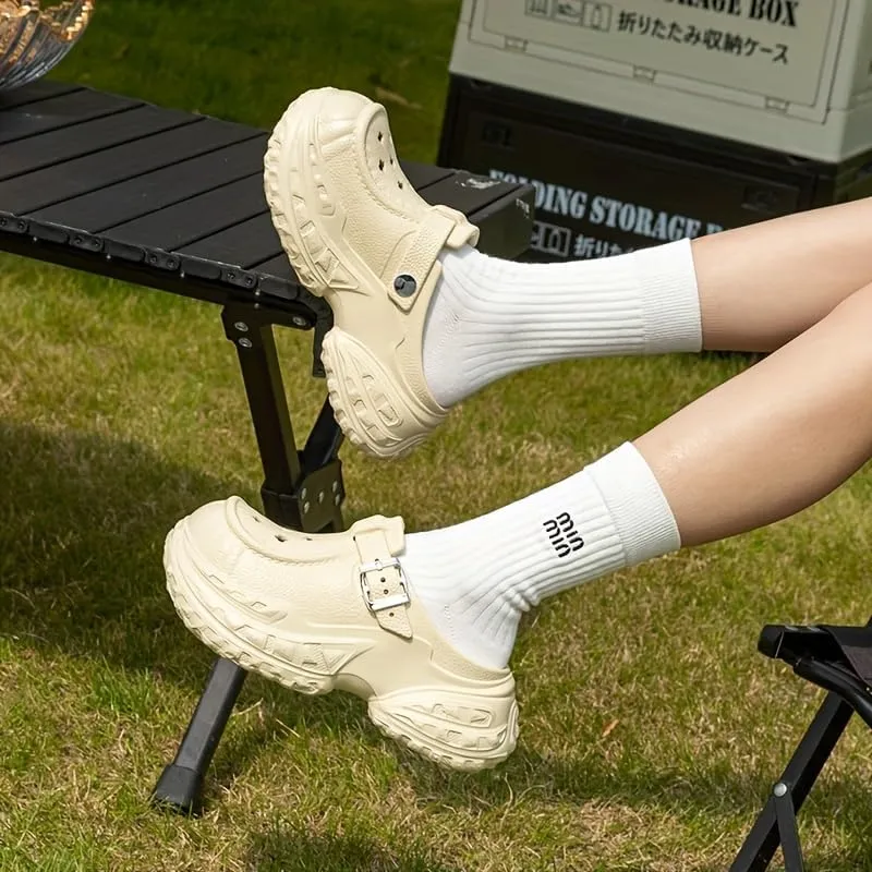 Women's Comfortable EVA Clogs, Breathable Thick Sole, Round Toe Slip-On Summer Shoes, Platform Heel Design for Casual