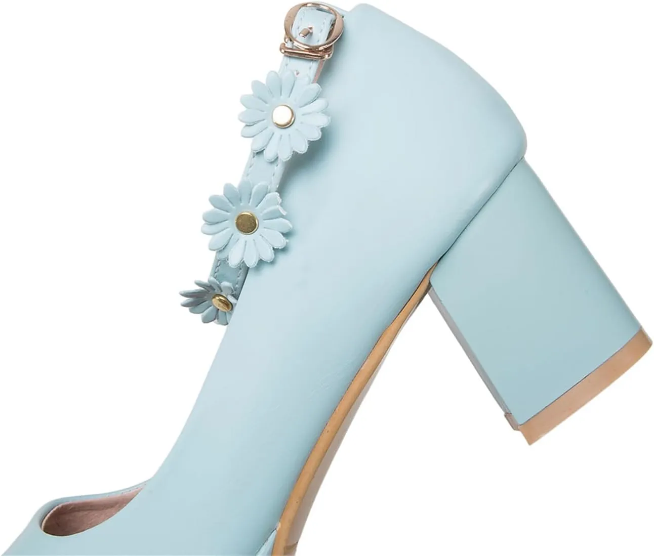 Women’s Cute Platform Ankle Strap Pumps Lolita Princess Round Closed Toe Mid Heels Chunky Buckle Flower Wedding Party Dress Fashion Comfortable Block Heeled Girls Shoes