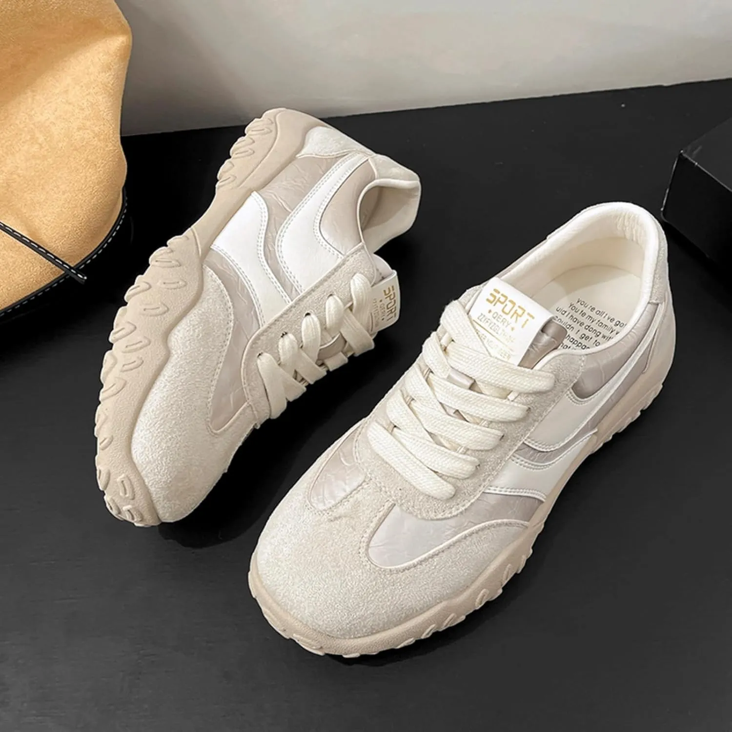 Womens Fashion Sneakers for 2025 Suede Lace Up Fashion Sneakers for Women – Casual Chic and Comfortable for Street Strolling Campus Activities
