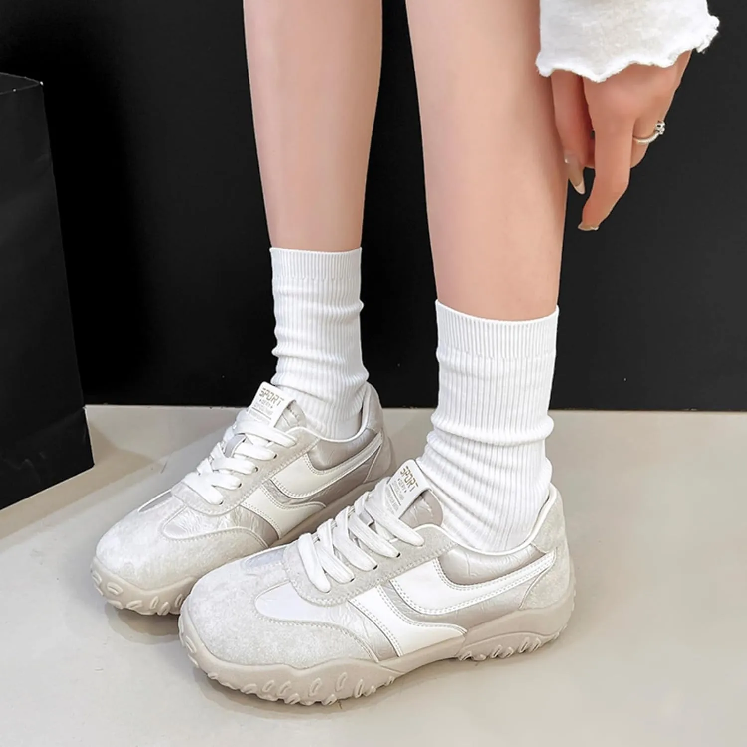 Womens Fashion Sneakers for 2025 Suede Lace Up Fashion Sneakers for Women – Casual Chic and Comfortable for Street Strolling Campus Activities