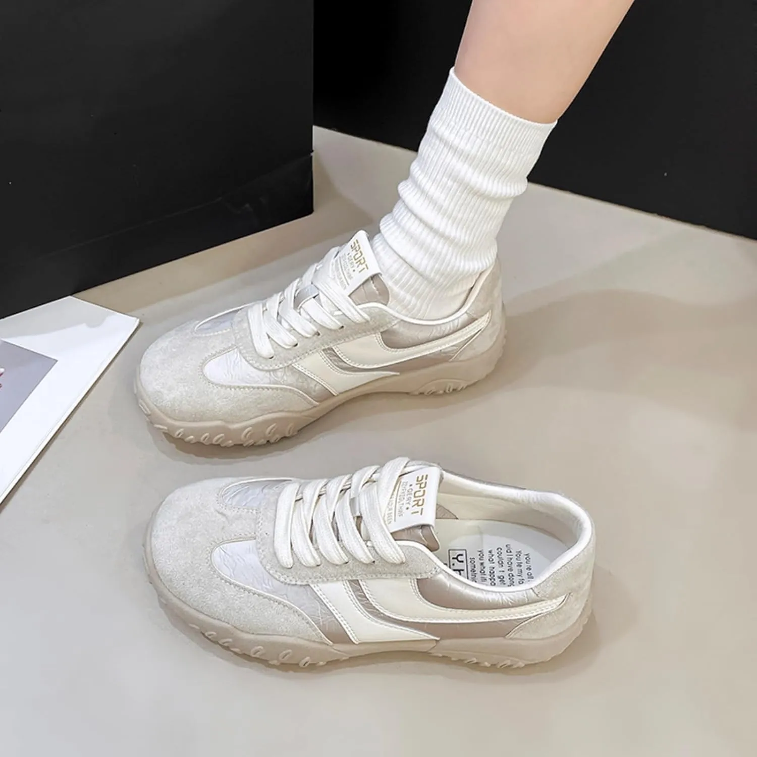 Womens Fashion Sneakers for 2025 Suede Lace Up Fashion Sneakers for Women – Casual Chic and Comfortable for Street Strolling Campus Activities