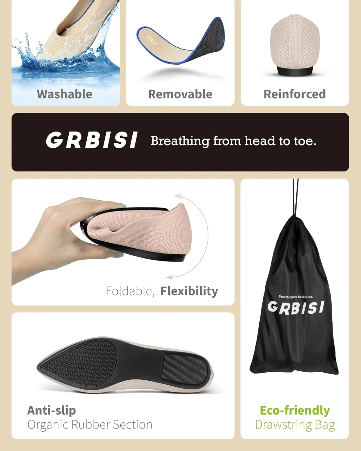 Women's Flat Knit Shoes for Women Ballet Pointed Toe Low Wedge Comfortable Washable Foldable Dress Classic Mesh Walking Black Navy Caramel Texture Slip-On Knitted Casual Flexible