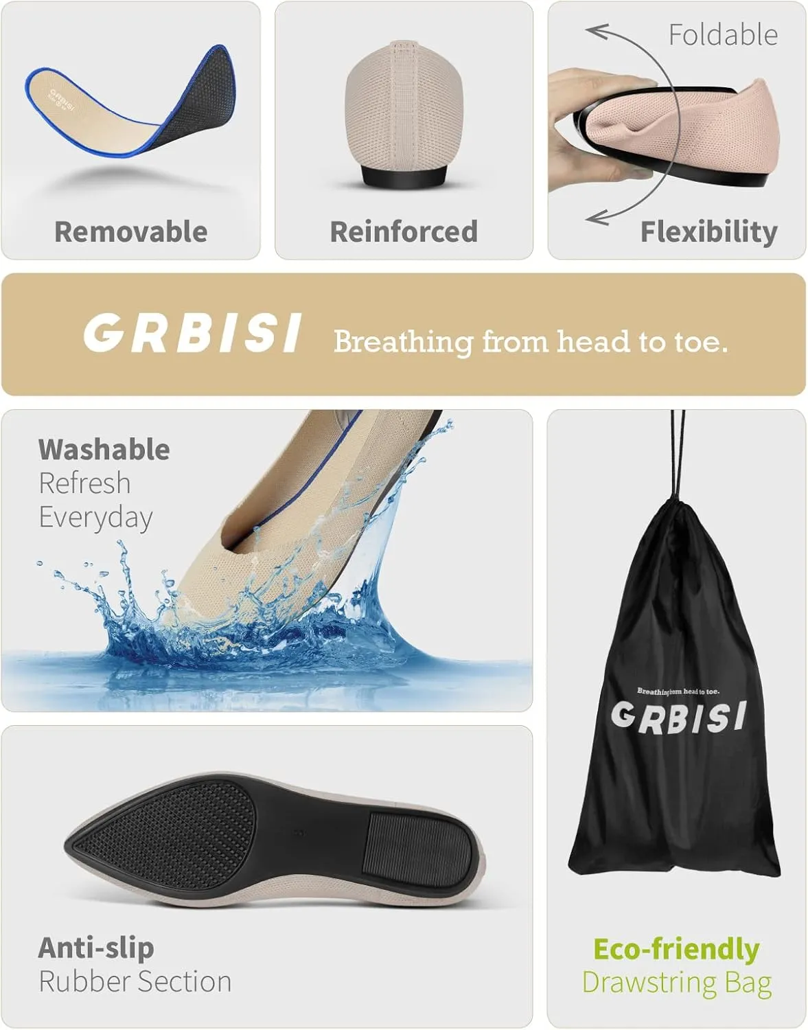 Women's Flat Knit Shoes for Women Ballet Pointed Toe Low Wedge Comfortable Washable Foldable Dress Classic Mesh Walking Black Navy Caramel Texture Slip-On Knitted Casual Flexible