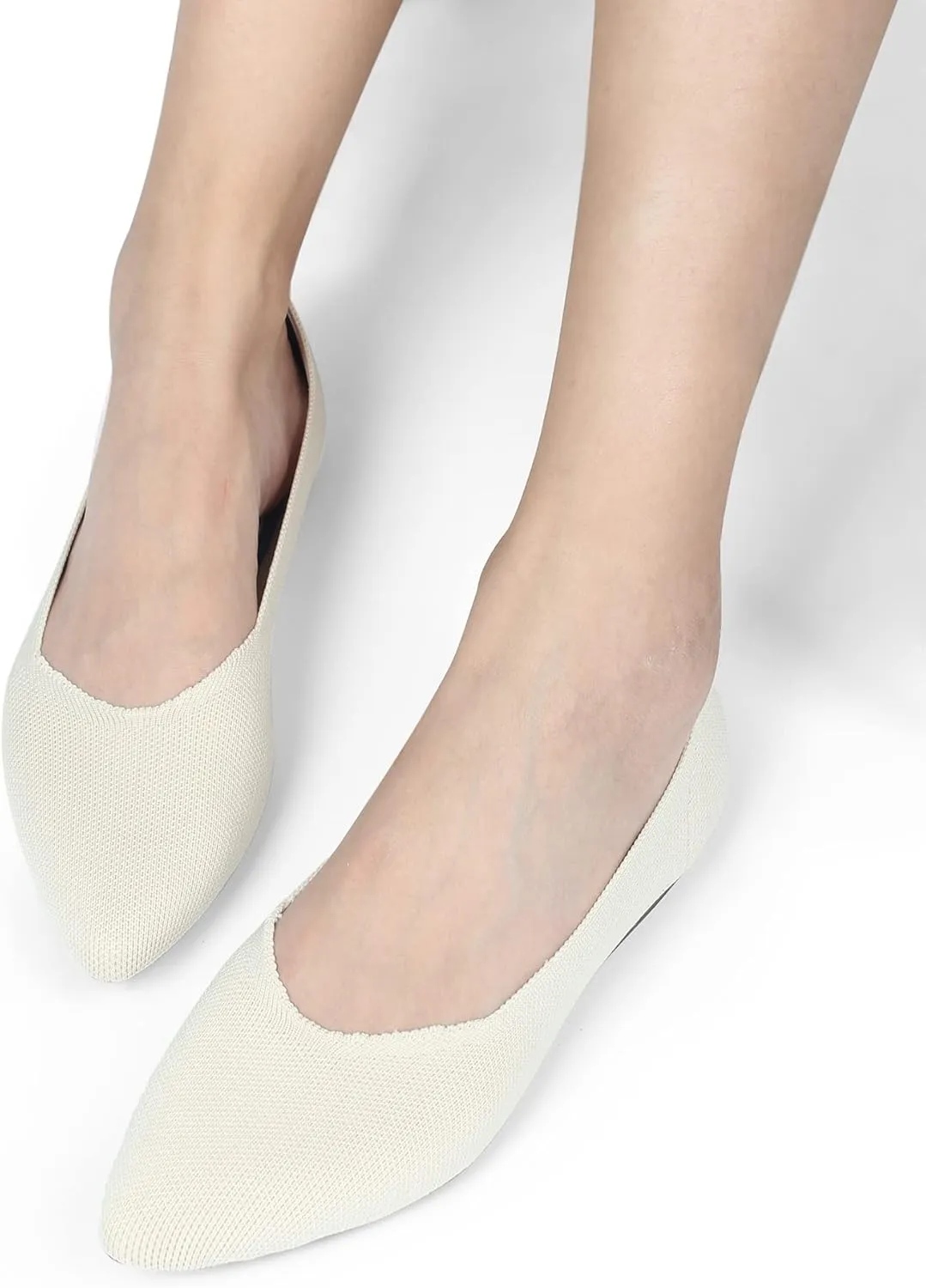 Women's Flat Knit Shoes for Women Ballet Pointed Toe Low Wedge Comfortable Washable Foldable Dress Classic Mesh Walking Black Navy Caramel Texture Slip-On Knitted Casual Flexible