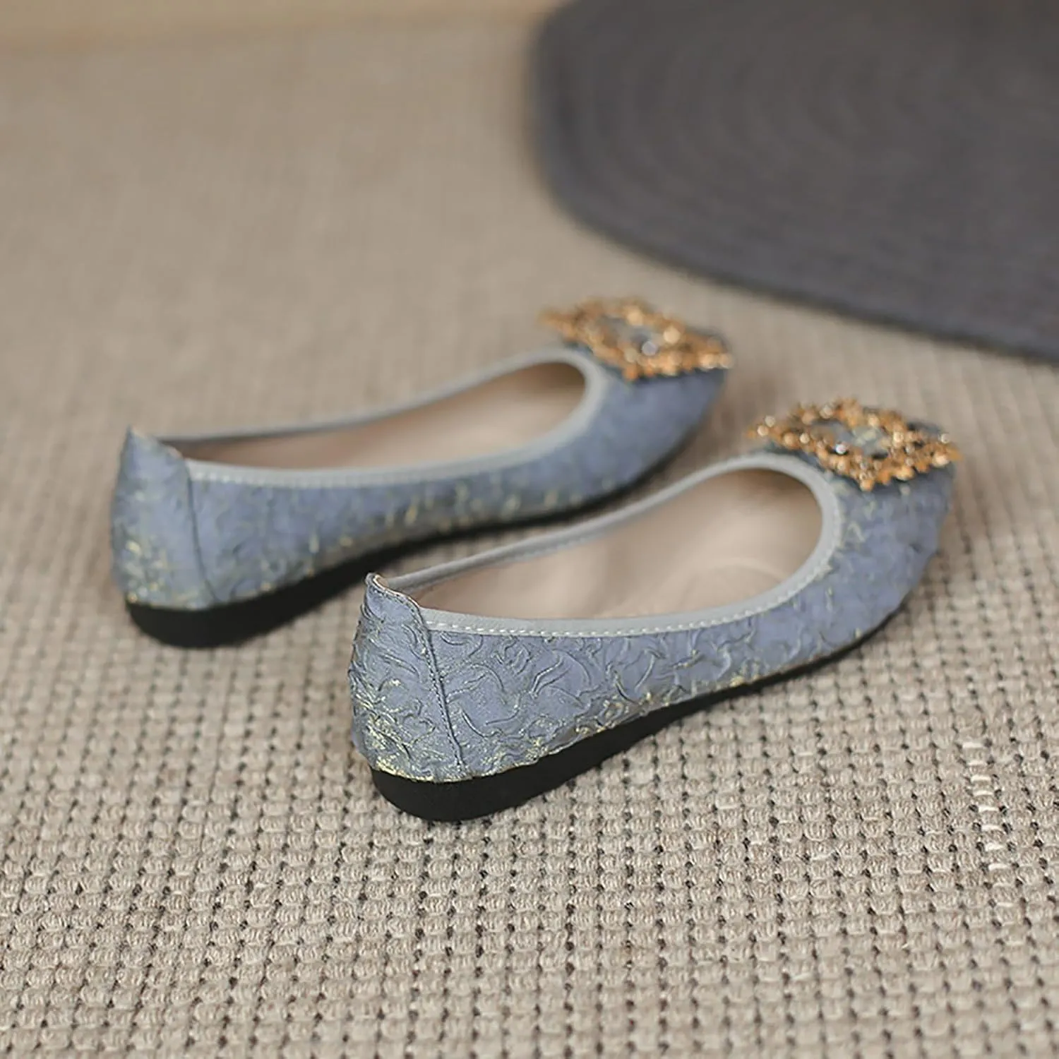 Women's Flats, Foldable Ballet Flats for Women, Fashion Buckle Pionted Toe Comfort Light Weight Slip-On Dress Shoes