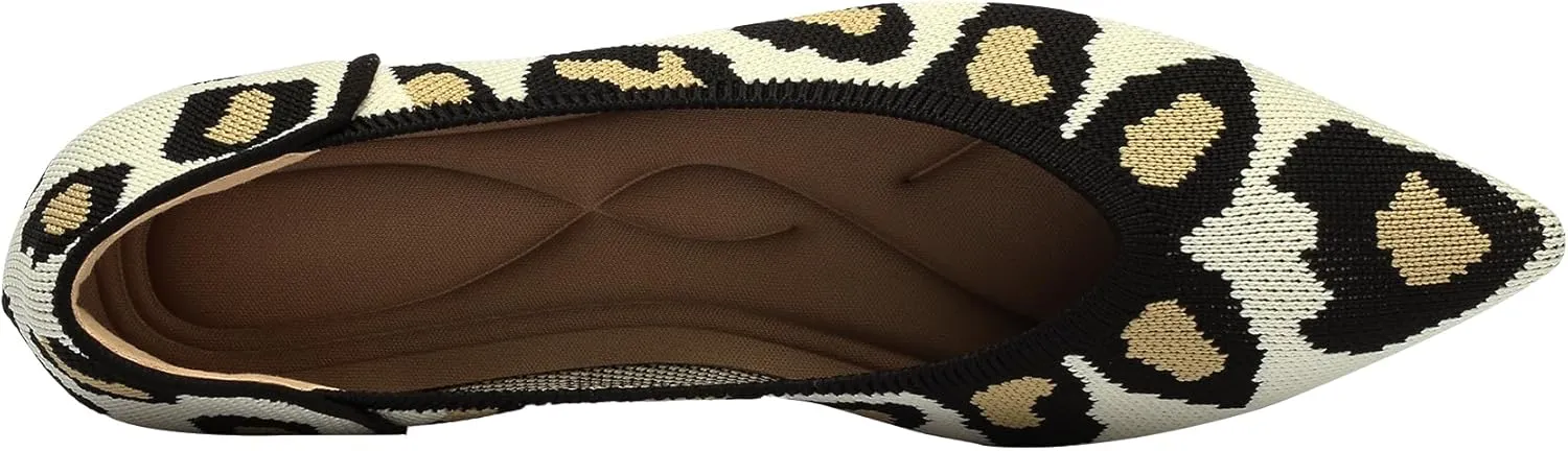 Women's Flats Shoes Pointed Toe Knit Ballet Comfortable Dressy Slip On Leopard Flat