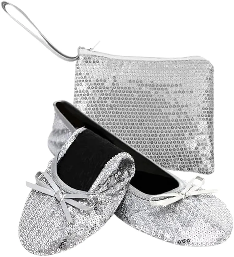 Women's Foldable Ballet Flats Portable Slip-On Shoes for Wedding, Travel, Work & Driving