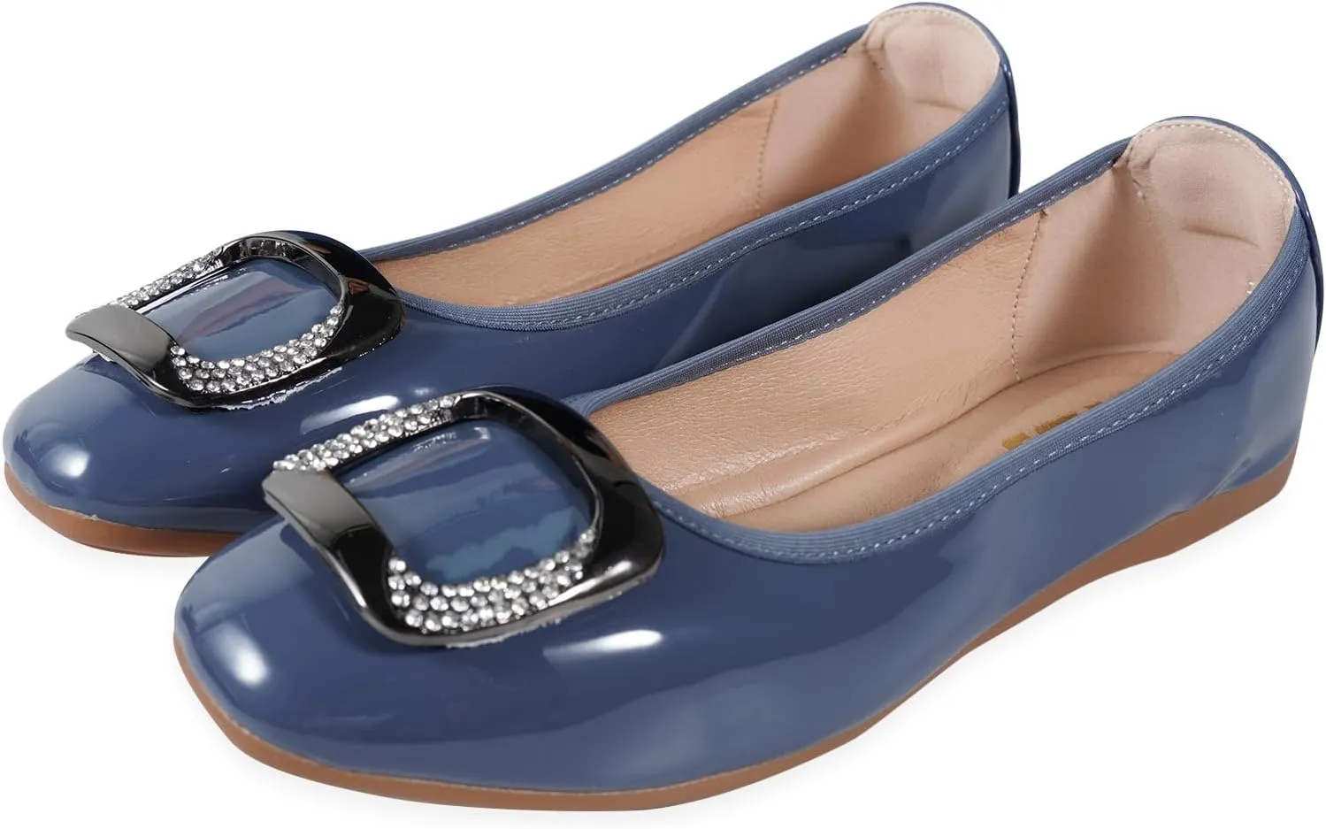 Womens Foldable Soft Ballet Flats Square Toe Sparkly Beads Comfortable Slip On Ballerina Dress Flat Shoes