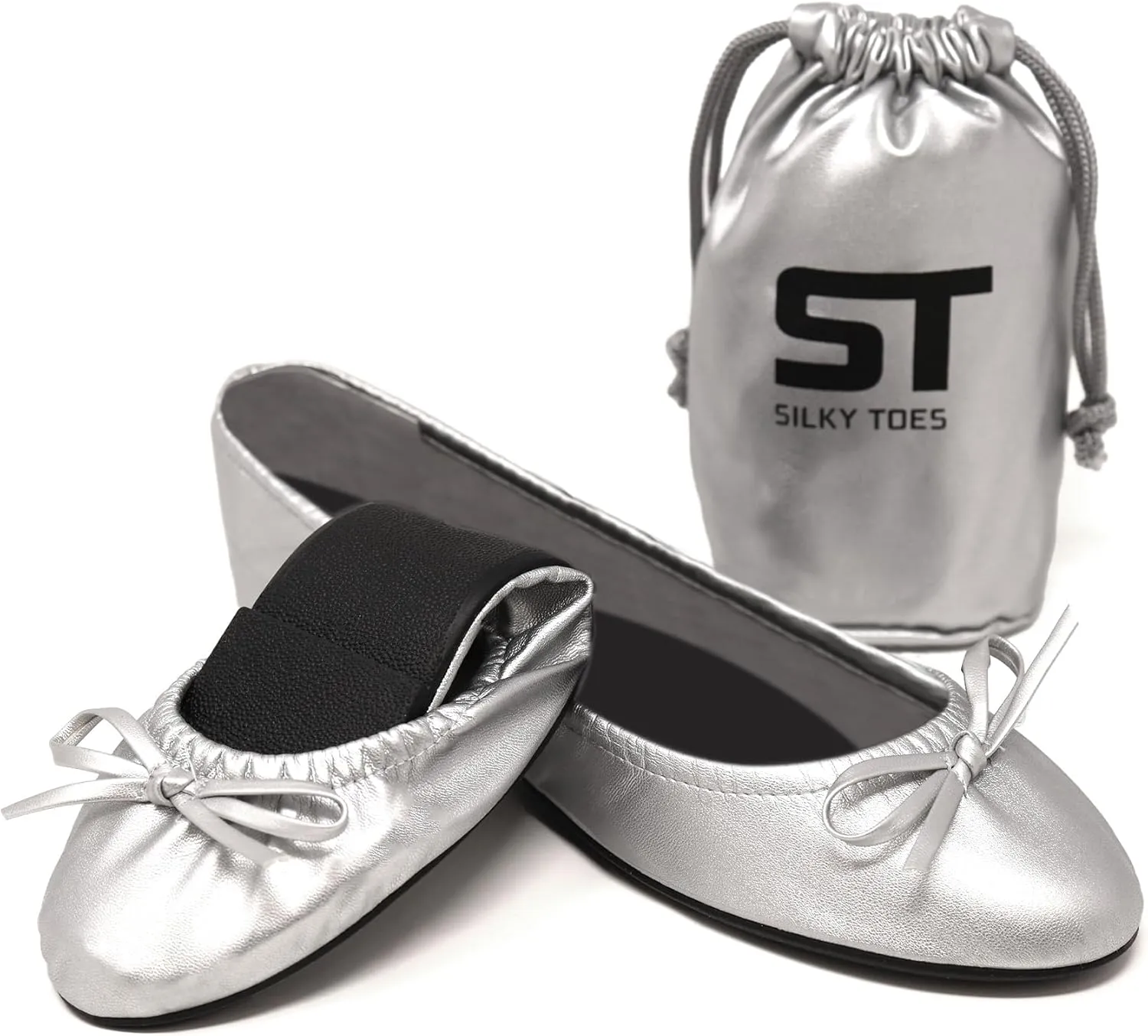 Women's Foldable Travel Ballet Slip On Comfortable Flats Roll Up Walking Shoes with Carrying Pouch