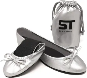 Women's Foldable Travel Ballet Slip On Comfortable Flats Roll Up Walking Shoes with Carrying Pouch