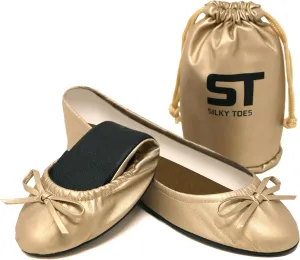 Women's Foldable Travel Ballet Slip On Comfortable Flats Roll Up Walking Shoes with Carrying Pouch