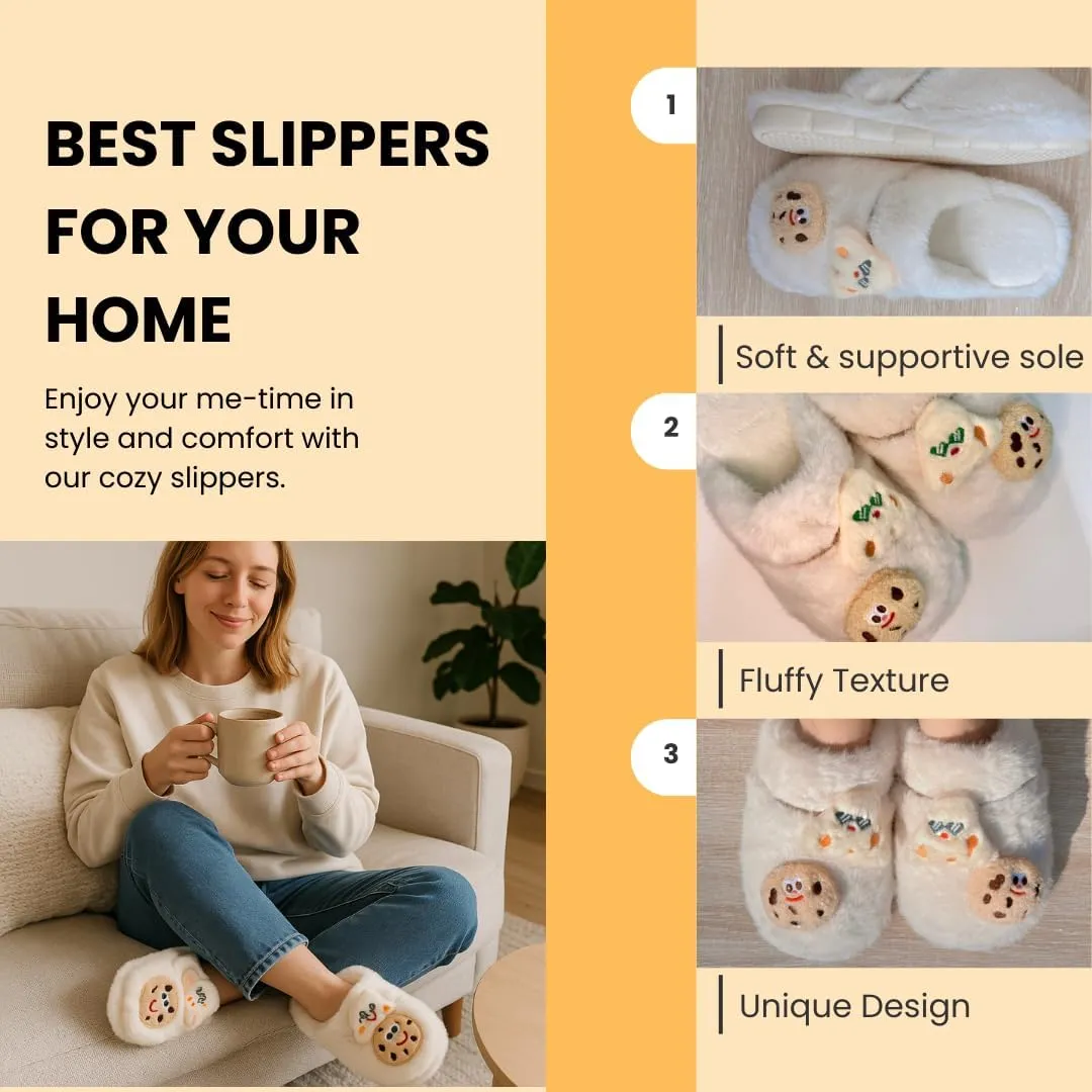 Women's Fuzzy Slip-on Slippers - Memory Foam Indoor Home Slippers, Cozy, Soft, Lightweight & Comfortable for Home Use