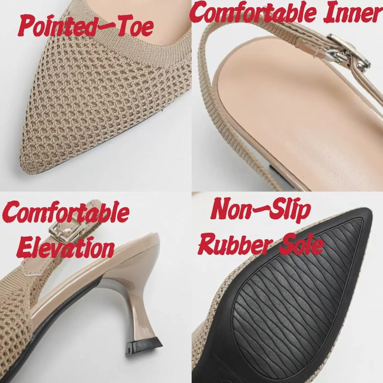 Womens Hollow Mesh Knitted Kitten Heels Slingback Work Pumps Comfortable Breathable Closed Pointed Toe Stylish Dressy Party Formal Shoes