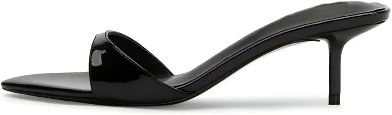 Women’s Kitten Heeled Mules Sandals Pointed Open Toe Pumps Shoes Slip on Wedding Prom Dress Leather Slippers