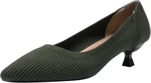Women's Kitten Heels Pointed Toe Knit Pumps Slip On Foldable Comfortable Casual Formal Dress Shoes