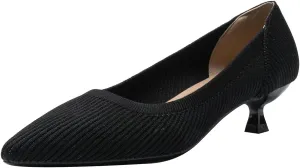Women's Kitten Heels Pointed Toe Knit Pumps Slip On Foldable Comfortable Casual Formal Dress Shoes