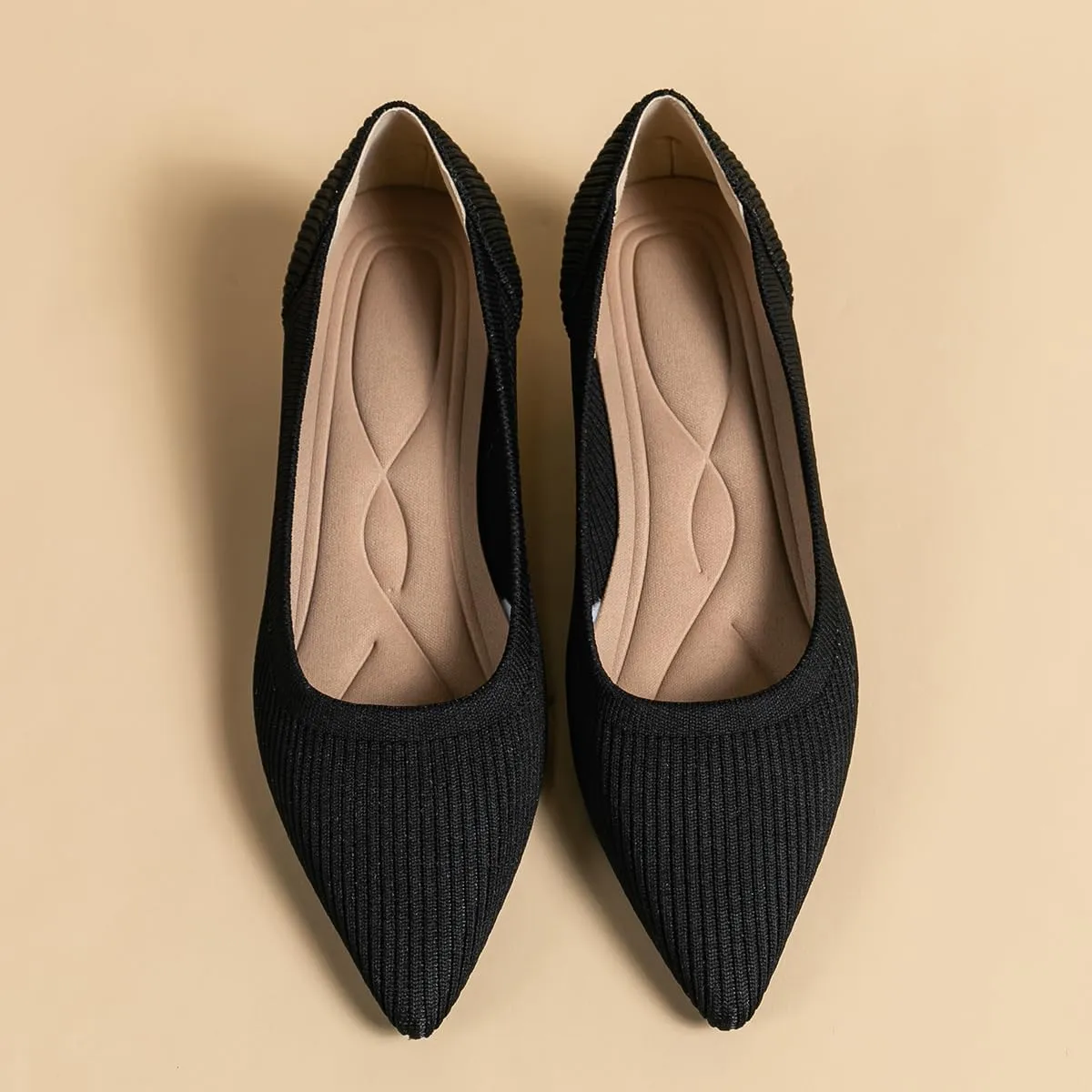 Women's Kitten Heels Pointed Toe Knit Pumps Slip On Foldable Comfortable Casual Formal Dress Shoes