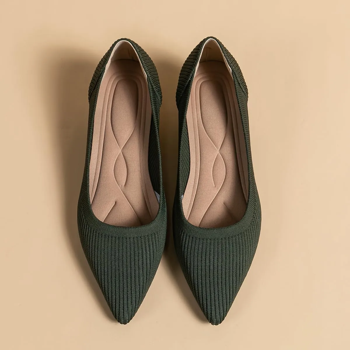 Women's Kitten Heels Pointed Toe Knit Pumps Slip On Foldable Comfortable Casual Formal Dress Shoes