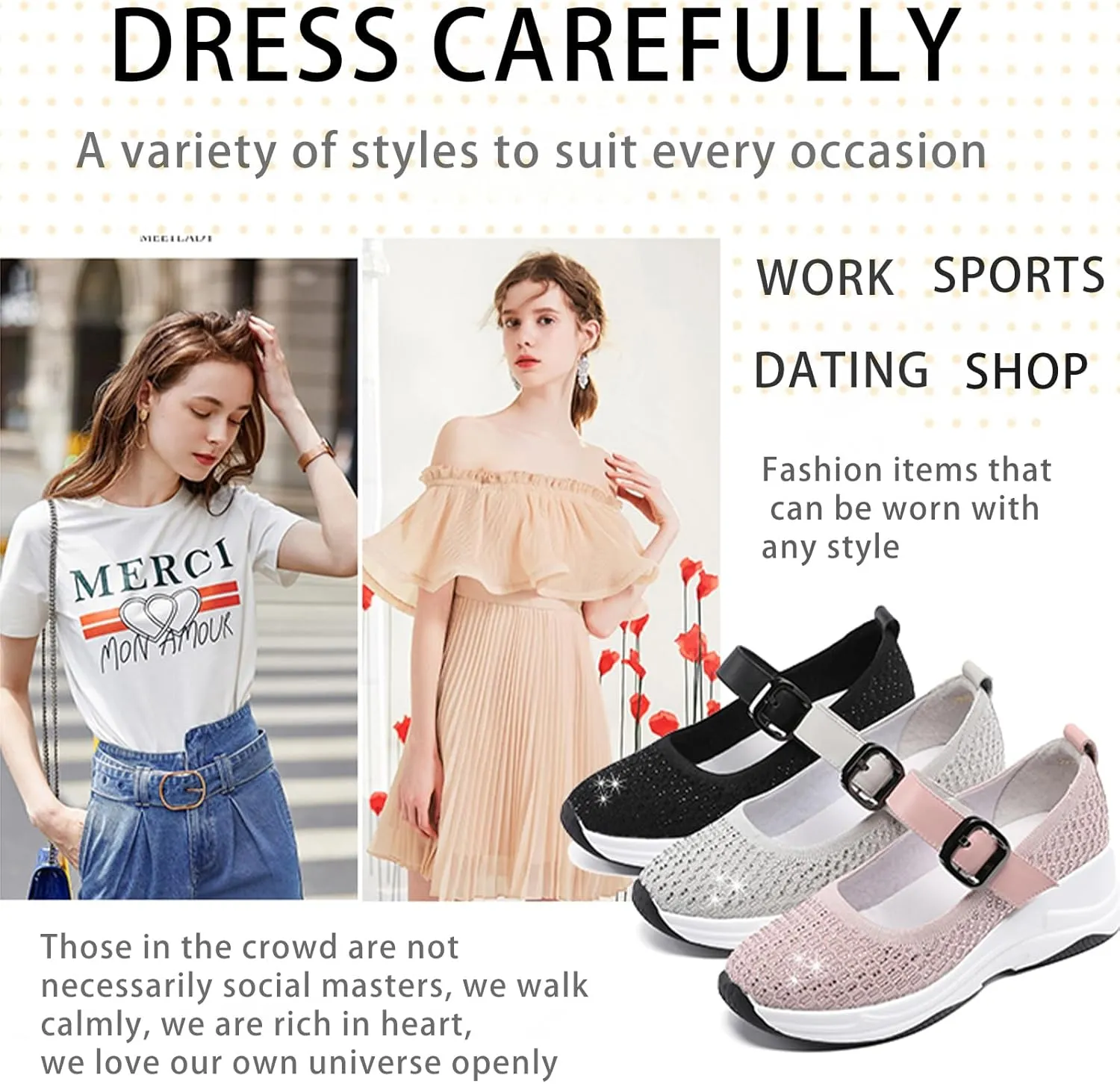 Women's Knitting Rhinestones Wedge Orthopedic Mary Jane Walking Shoes Comfor Breathable Slip-On Adjustable Hook Loop Platform Non-Slip Increase Height Casual Walking Shoes